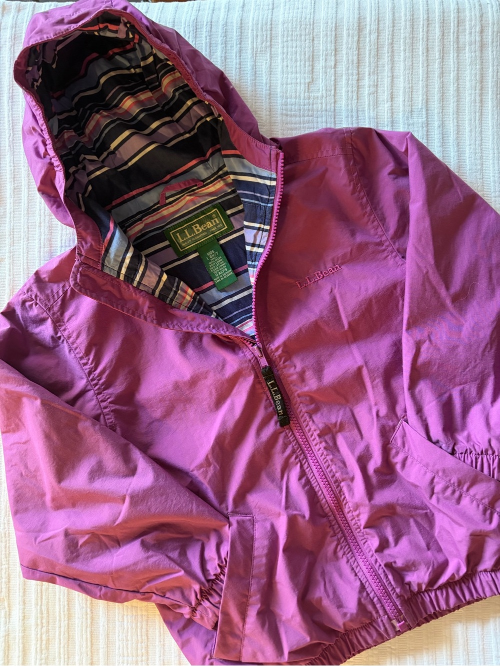 L.L. Bean Girls' Purple Hooded Rain Jacket